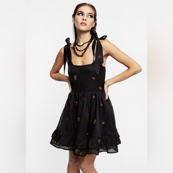 Disturbia Insectarium Embroidered Organza Tiered Corset Mini Dress US 4/UK 8 - Picture 5 of 8